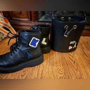 Lot Of 2 Karl Lagerfeld Paris Bag Purse + Boots Sz 10 Women Black Dixie Platform